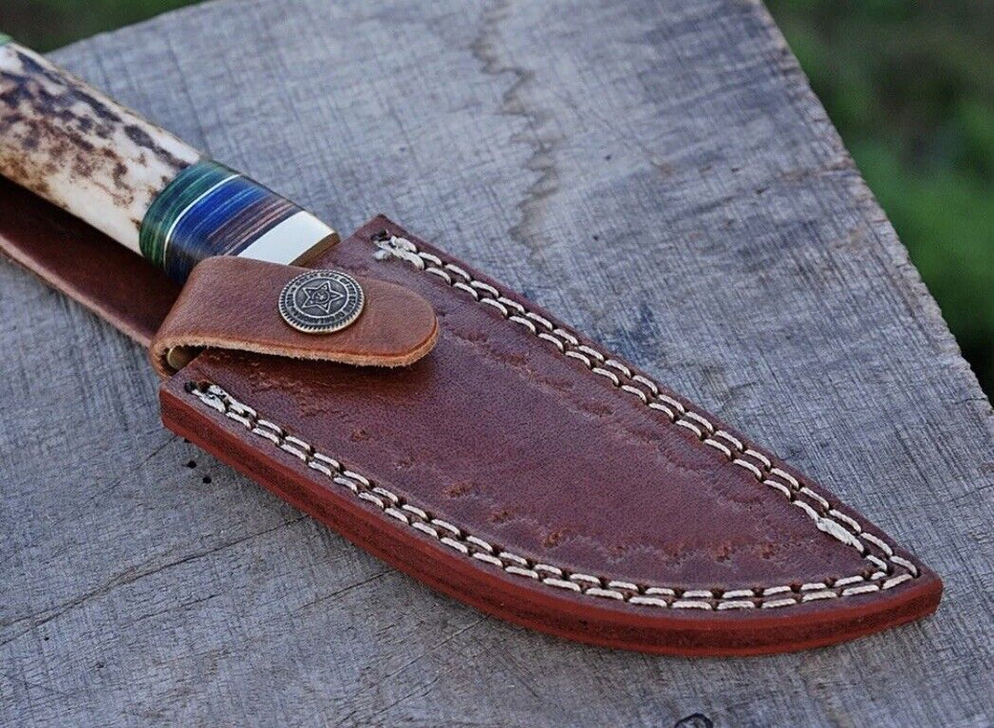 Damascus Hunting Skinning Knife with Stag Handle