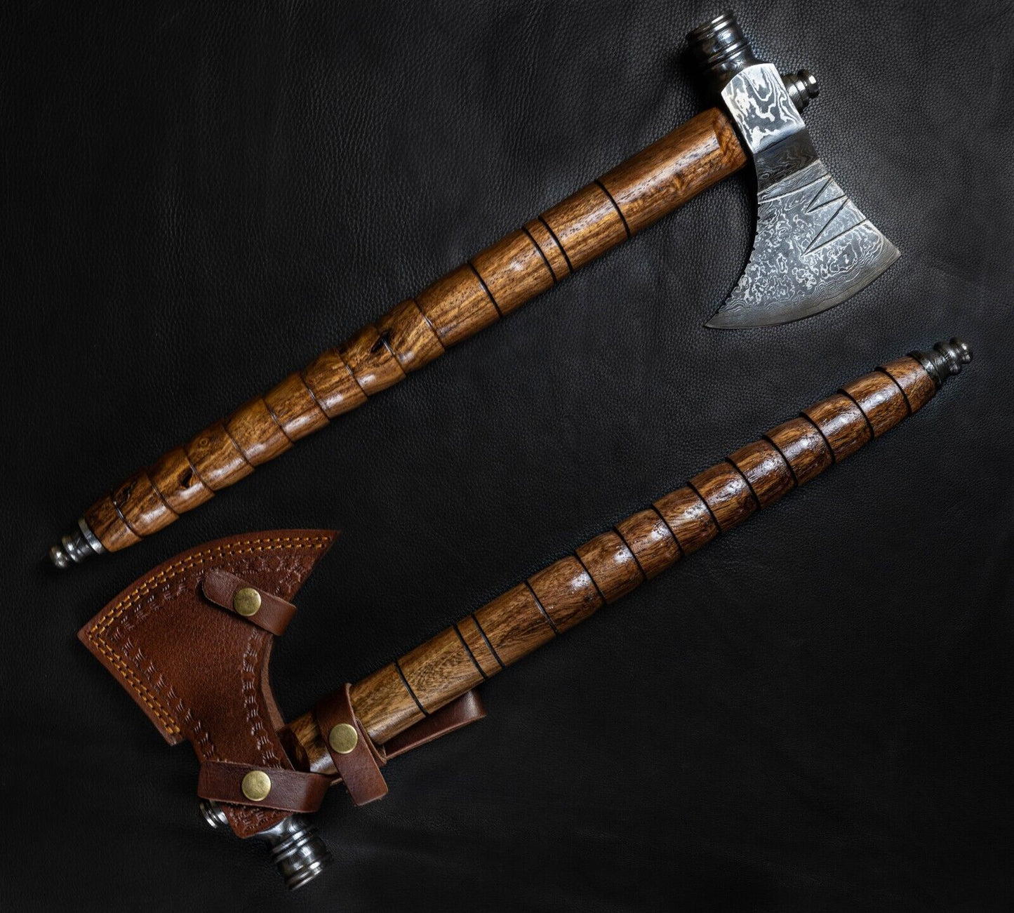 Viking Damascus Steel Axe with Rosewood Handle and Sheath