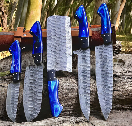 Full Tang Damascus Chef Knife Set