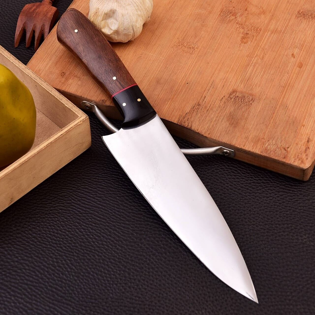 Polished Hand Forged Chef Knife with Carbon Steel and Wood Handle