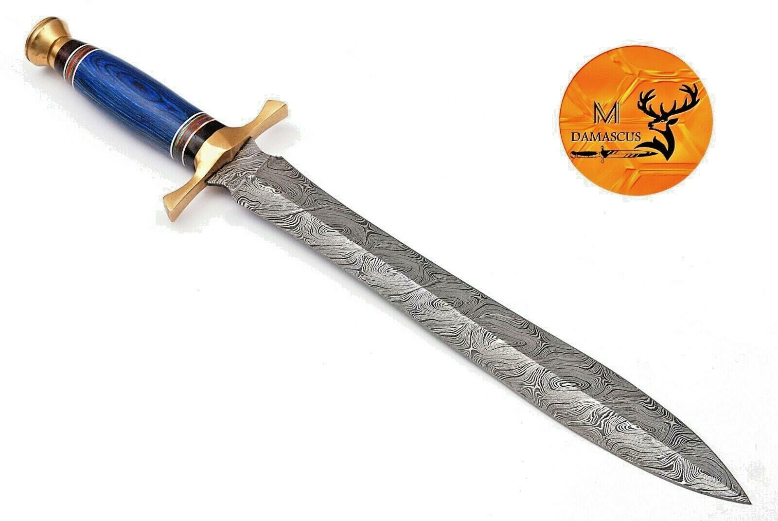 Damascus Steel Sword with Wood and Brass Handle