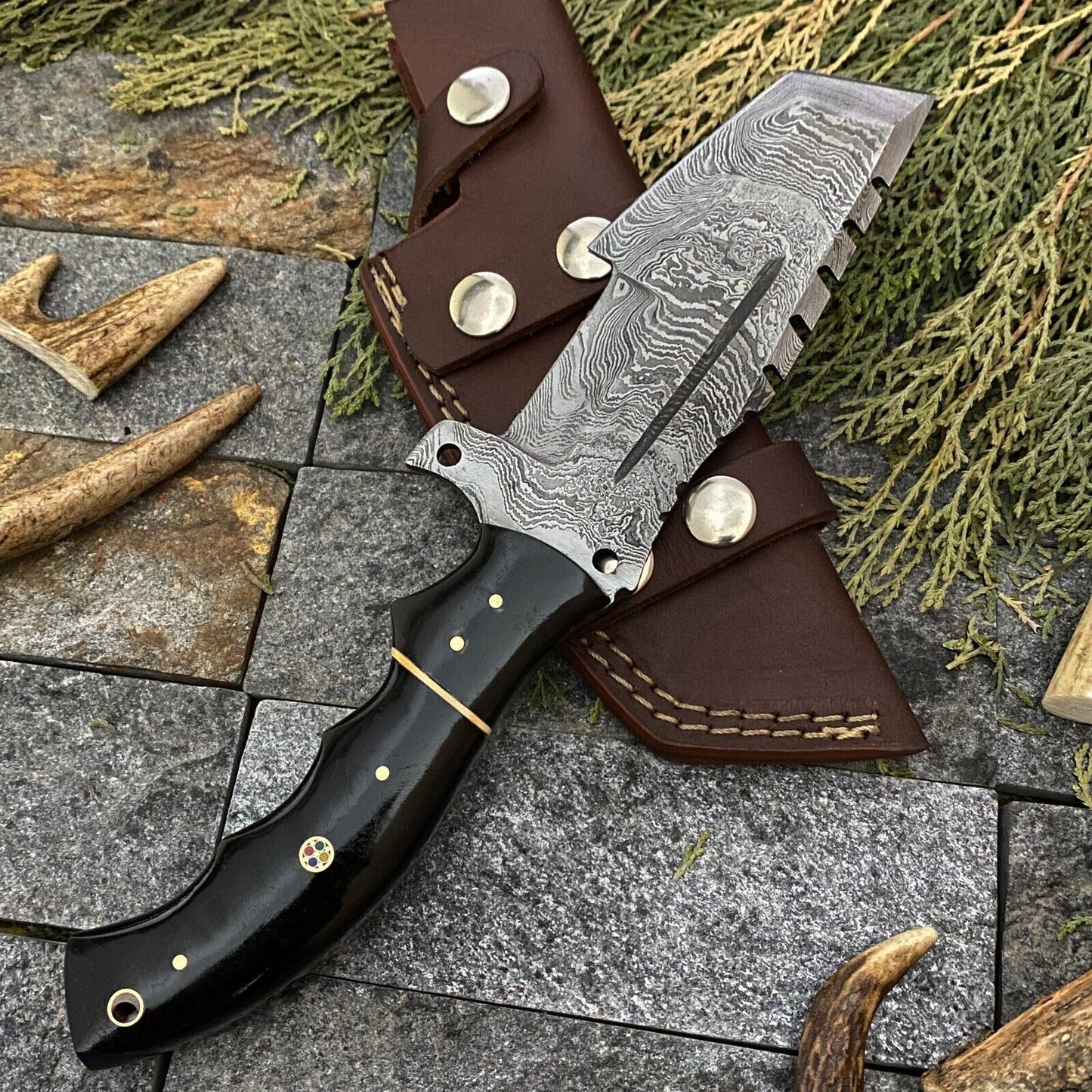 Tracker Hunting Hand Forged Knife with Damascus Steel Blade