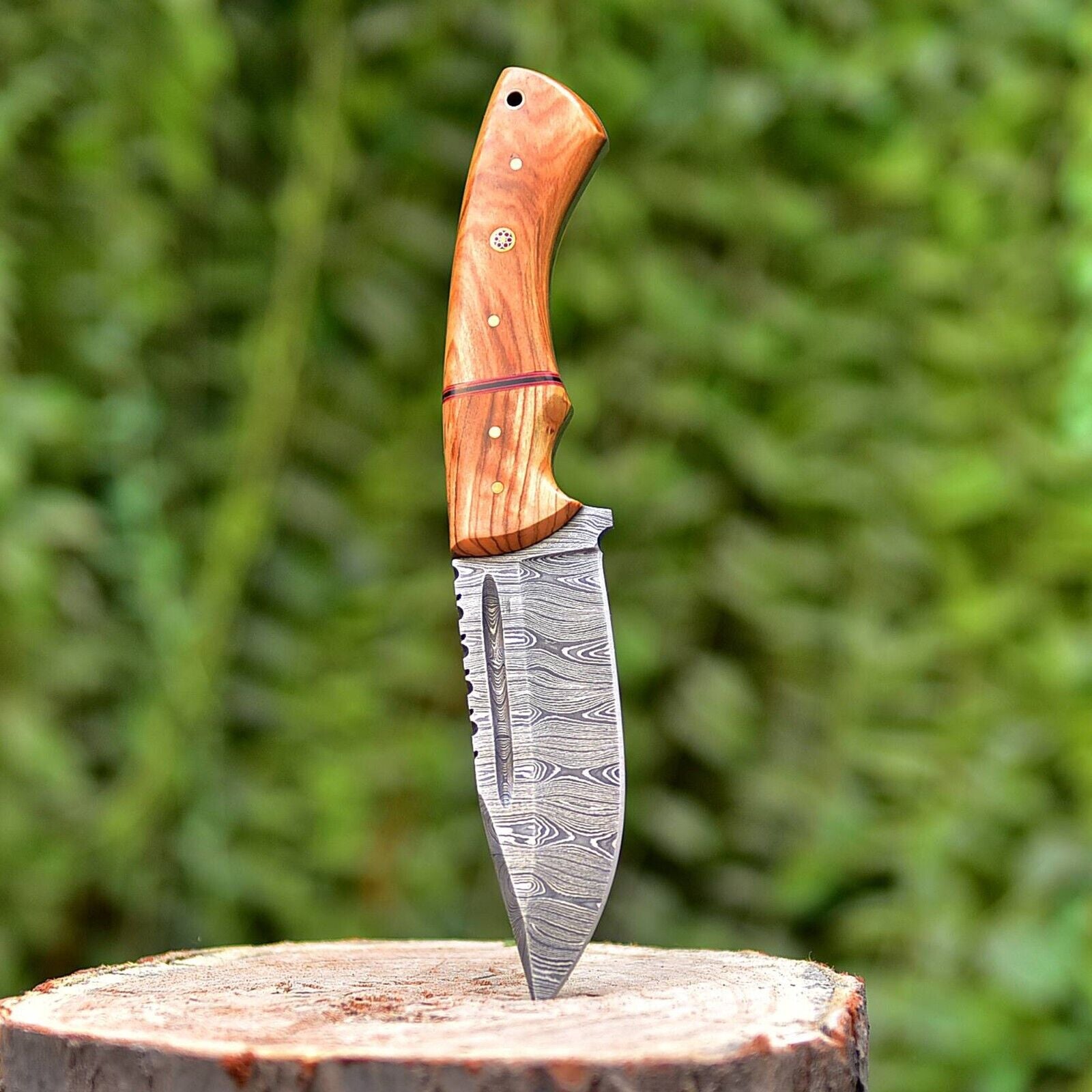 Custom Damascus Fixed Blade Knife with Leather Sheath