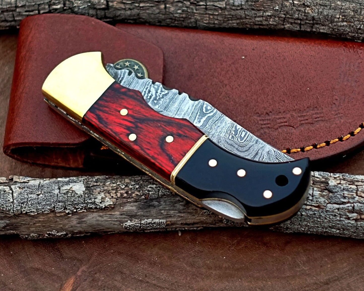 Damascus Folding Pocket Knife with Back Lock