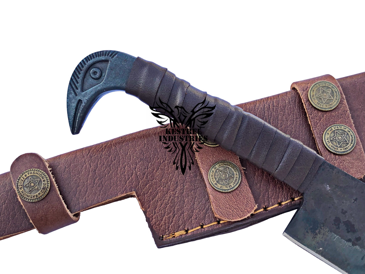 Custom Viking Knife with Raven Head Hilt - Carbon Steel Blade