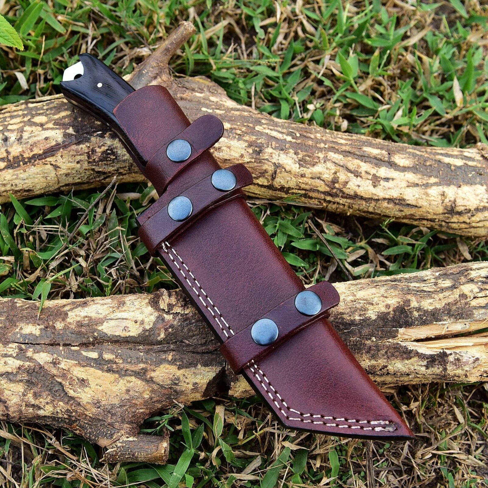 Custom Damascus Tanto Knife with Sheath for Hunting and Camping