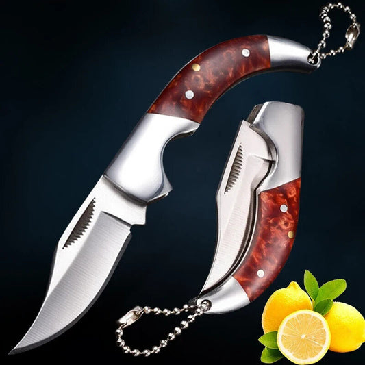 Stainless Steel Folding Fruit Knife - Wooden Handle