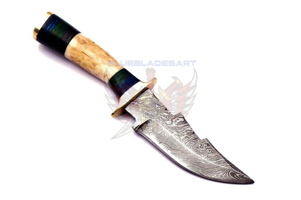 Custom Hand Forged Damascus Steel Bowie Knife with Deer Antler Handle