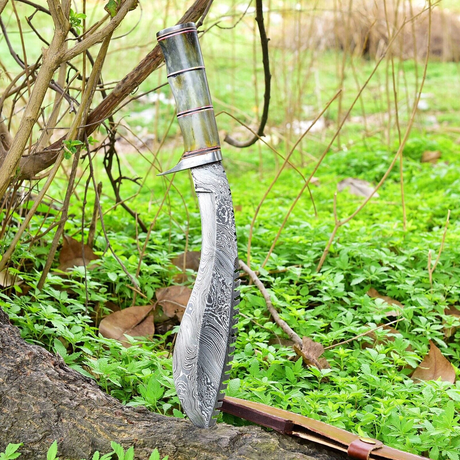 Custom Damascus Steel Kukri Knife with Camel Bone Handle