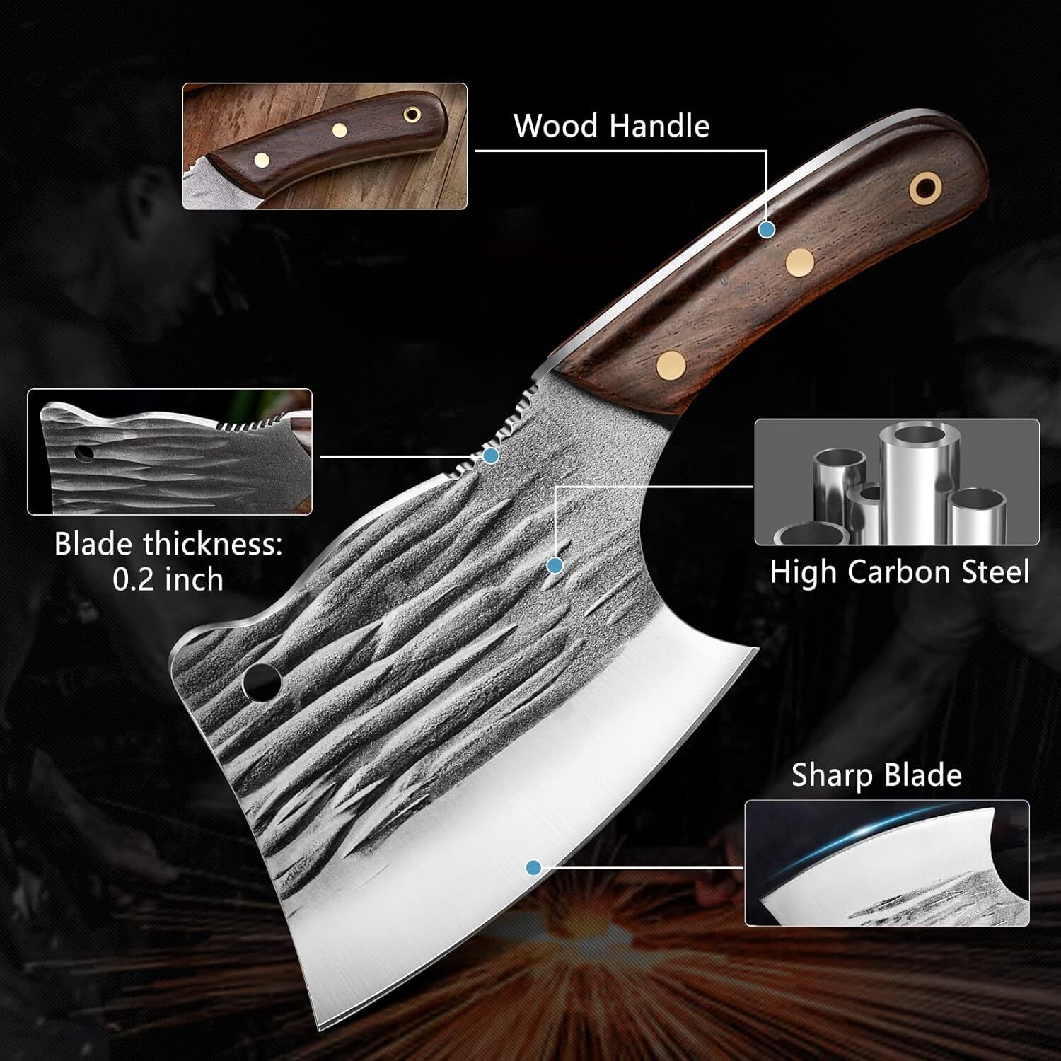 Handmade Chef Cleaver Knife for Butchering and Chopping