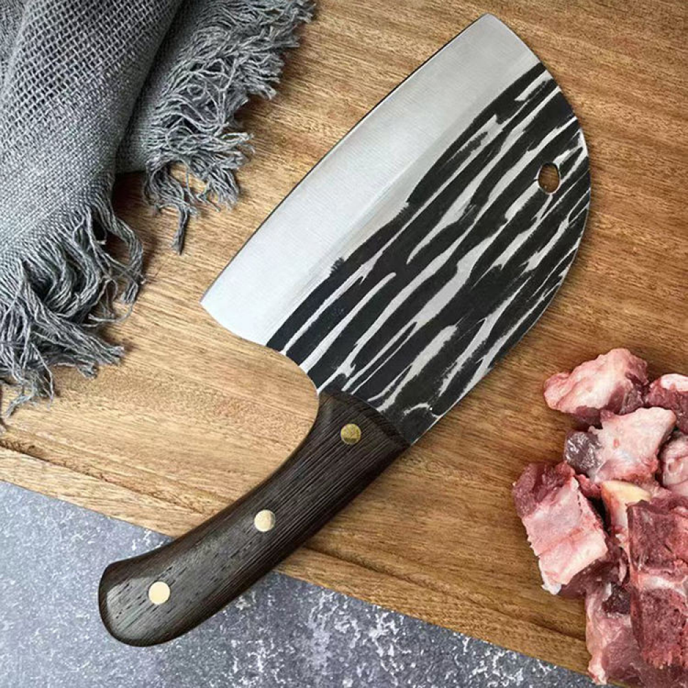 Hand-Forged Chef Cleaver Knife for Meat and Vegetables