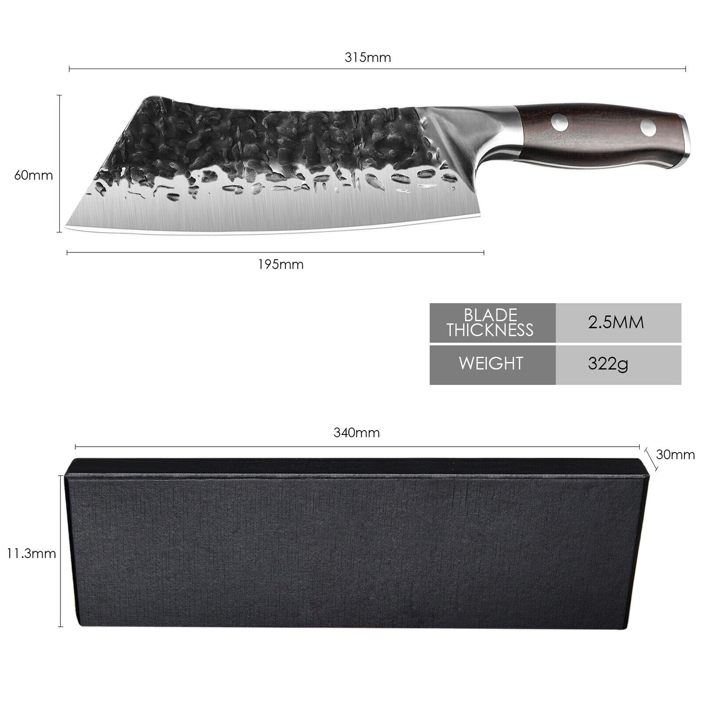 High Carbon Steel Cleaver Kitchen Knife - Hand Forged