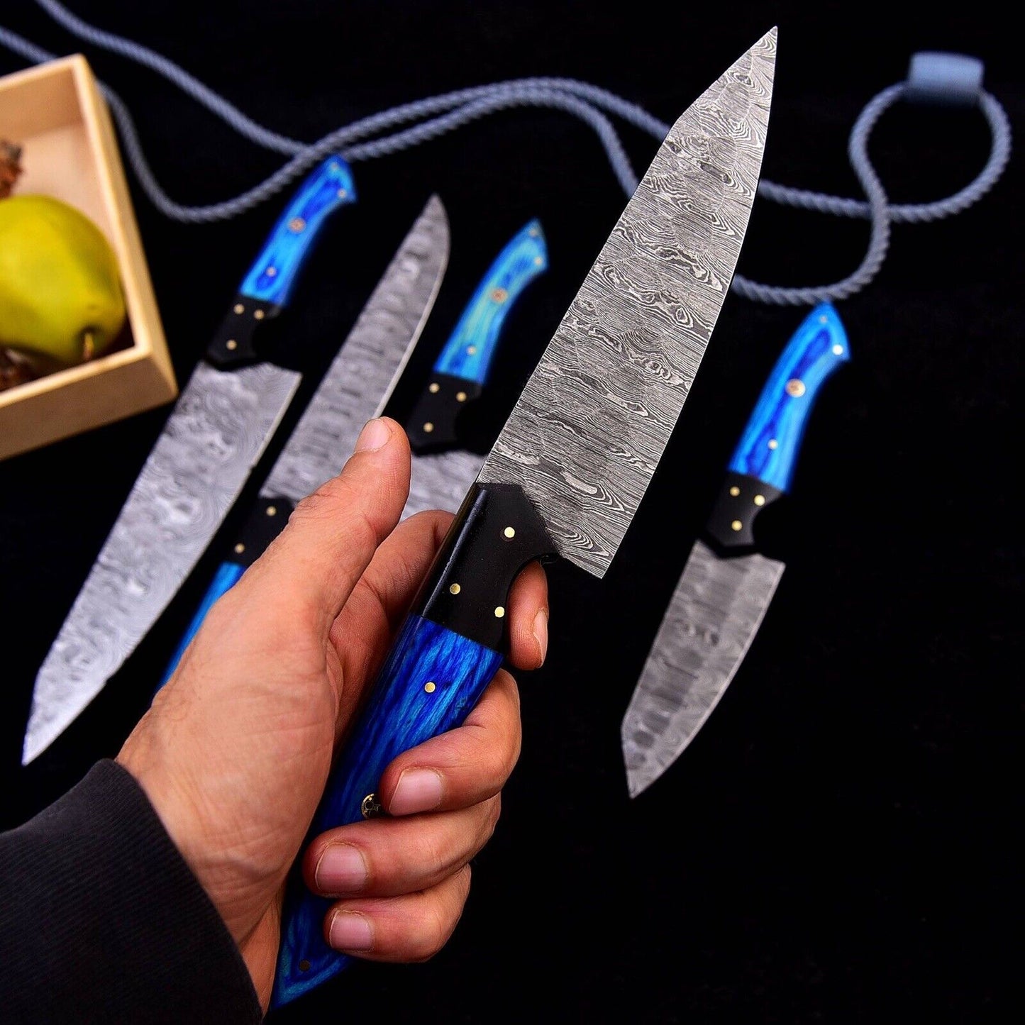 Full Tang Damascus Chef Knife Set