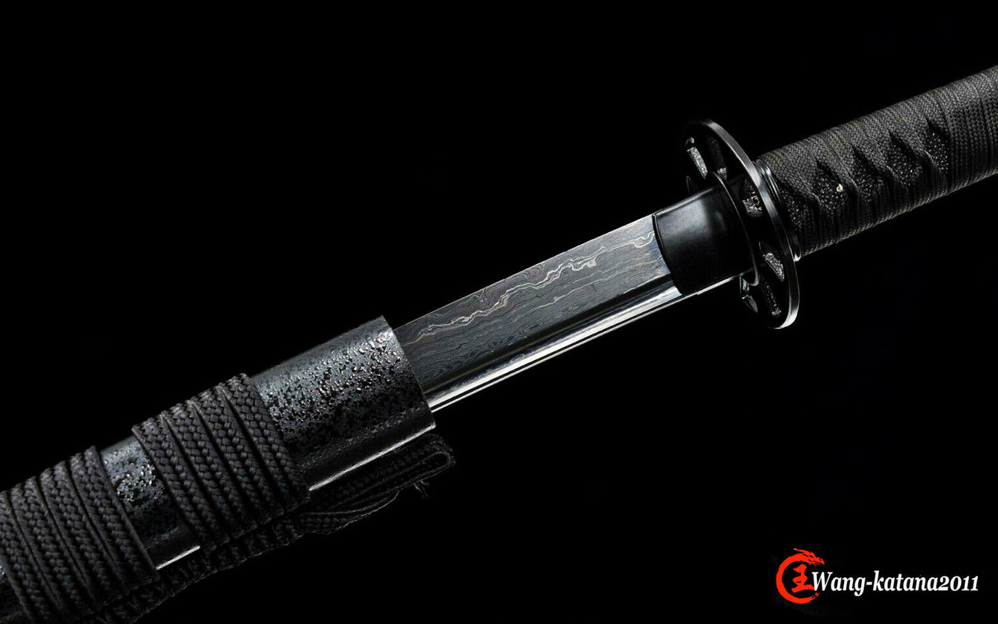 All Black Samurai Sword with Damascus Steel Real Katana