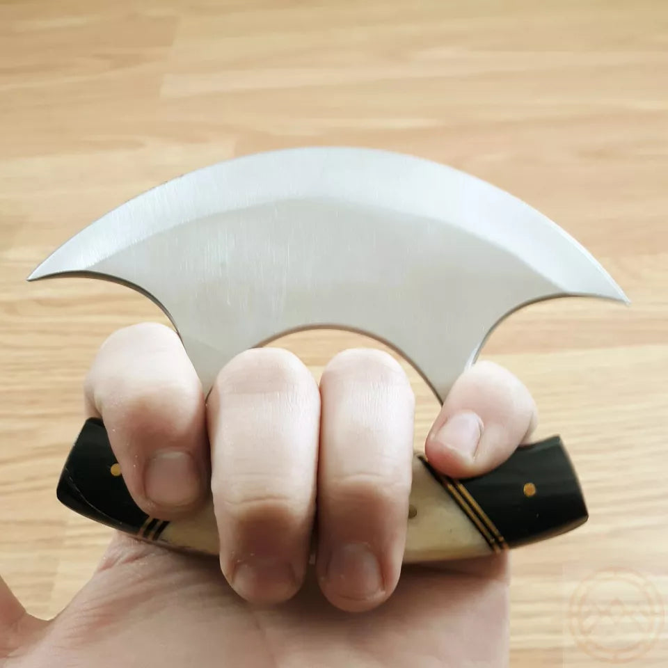 Full Tang Ulu Knife with Bone/Horn Handle, Stainless Steel Ulu Blade