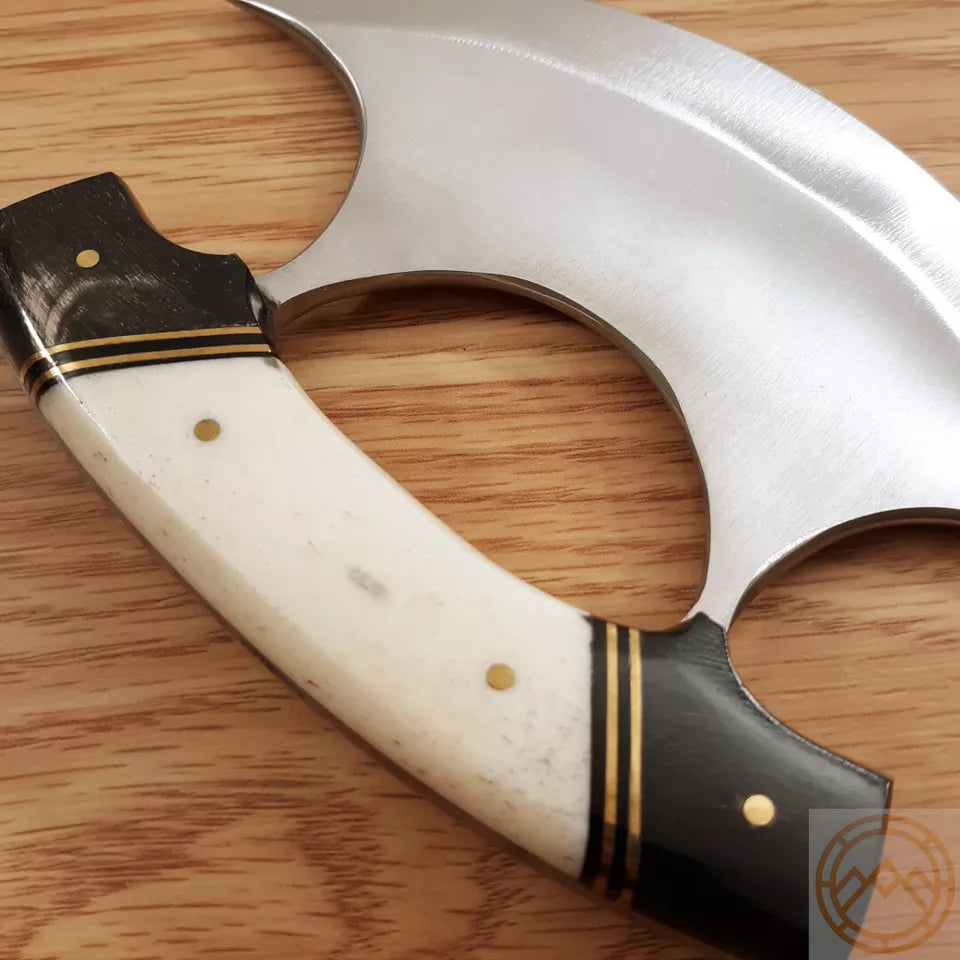 Full Tang Ulu Knife with Bone/Horn Handle, Stainless Steel Ulu Blade