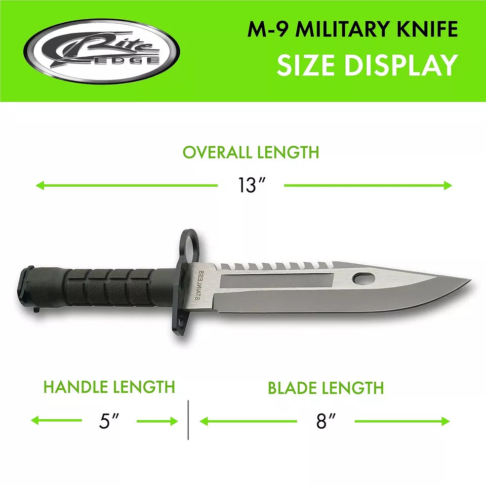 M9 Bayonet Knife Military Style Tactical Saw Back with Green Handle