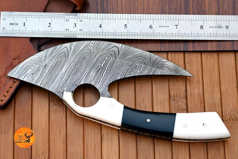 Custom Handmade Damascus Steel Ulu Knife, Chef's Essential for Kitchen & Pizza Cutting