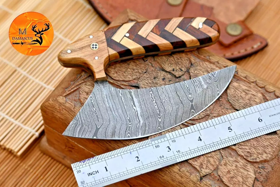 Handmade Damascus Steel Ulu Knife, Perfect Pizza Cutter & Chef Knife