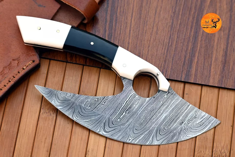 Custom Handmade Damascus Steel Ulu Knife, Chef's Essential for Kitchen & Pizza Cutting